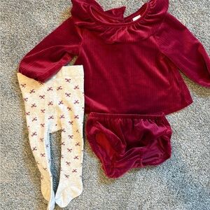 Carter's Velvet Ruffle Neck Baby Top - Wine